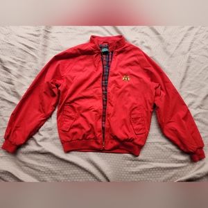 Red Vintage Izod Bomber Jacket Mens M Khaki Plaid Tartan Plaid Lining L